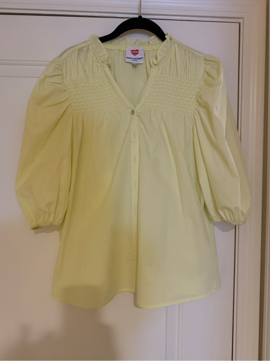 Hester & Orchard Tops - Women’s Light Yellow Smocked Button-Up Blouse